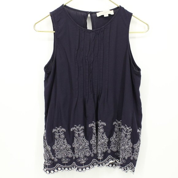 LOFT Tops - Ann Taylor Loft Embroidered Detail Eyelet Tank Top
